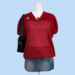 red russel sheer mesh football jersey sporty athletic bloke